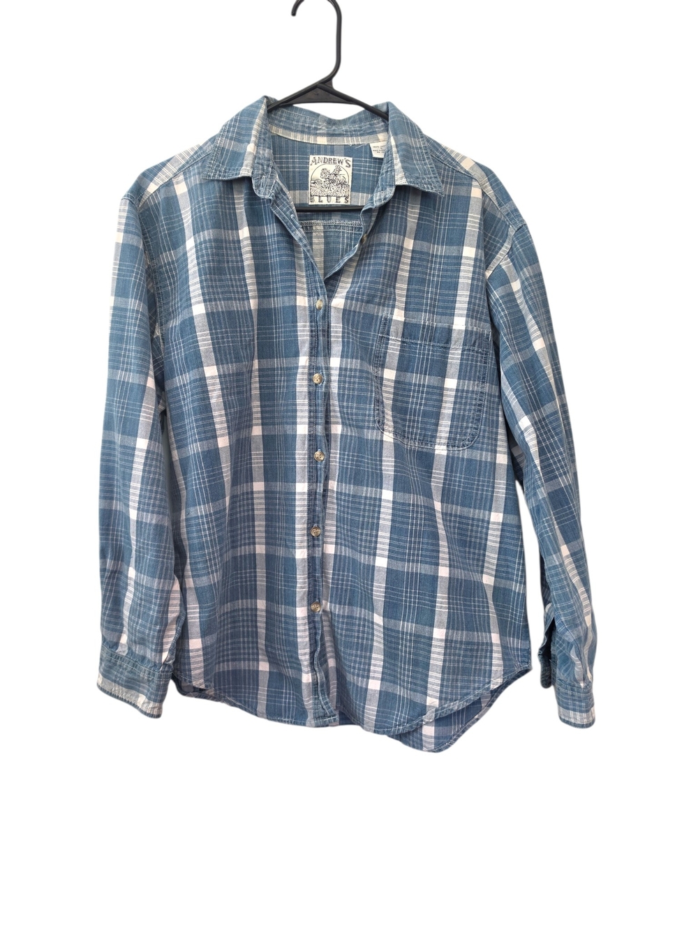 Andrew's Blues Vintage Light Blue Plaid Button-Down Shirt Size Large - Casual